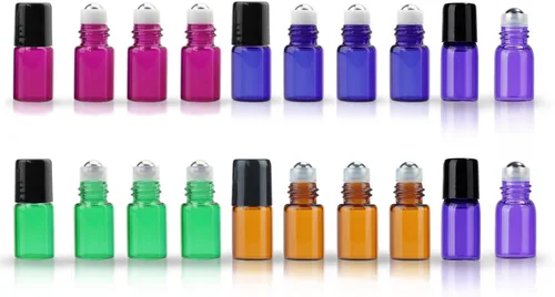 Vista 12 de Botellas enrollables de vidrio esmerilado de 0.3 fl oz, botellas de rodillo de viaje recargables con bolas de acero inoxidable y tapas a prueba
