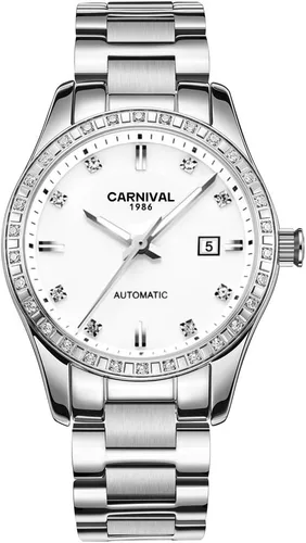 Vista 16 de TEINTOP Carnival Reloj mecánico automático para mujer con correa de acero inoxidable