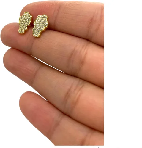 Vista 6 de Aretes de tuerca de plata de ley 925 con acabado de oro amarillo de 18 quilates para hombre