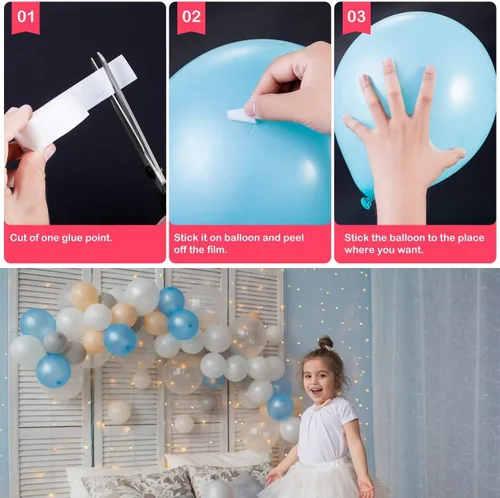 Vista 8 de Kit de decoración de arco de globos, 2 rollos de tiras de cinta para guirnaldas, decoraciones de fiesta y boda