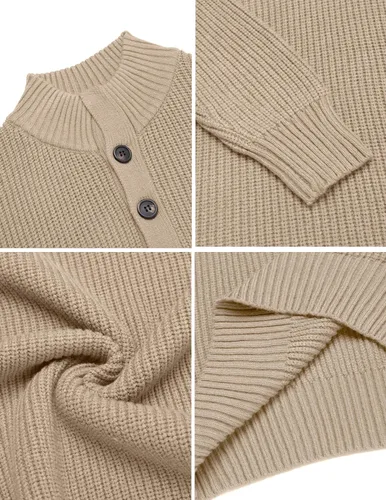 Vista 5 de COOFANDY Suéter de punto Henley de manga larga con cuello alto para hombre