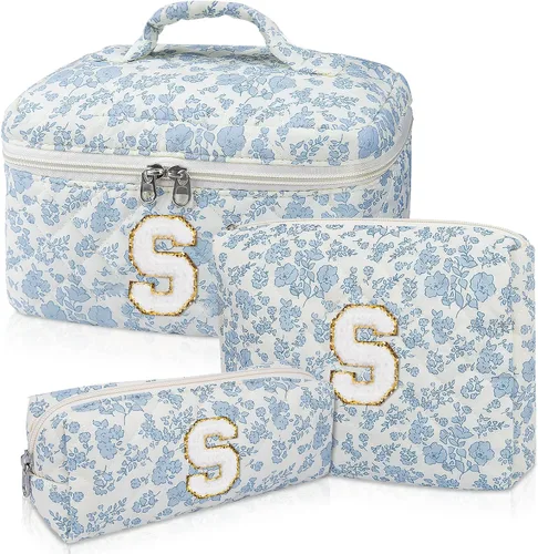 Vista 16 de Set de Bolso de Maquillaje Inicial Junesters, Bolso de Maquillaje Acolchado Personalizado, Bolso de Cosméticos Floral Grande para Mujeres, Bonitos
