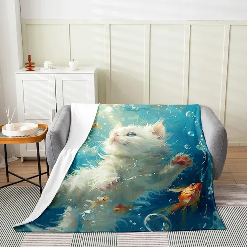 Vista 17 de Manta de franela de pulpo de 40 x 50 pulgadas, cálida y ligera, diseño de dibujos animados 3D, manta sherpa de franela moderna de aventura oceánica