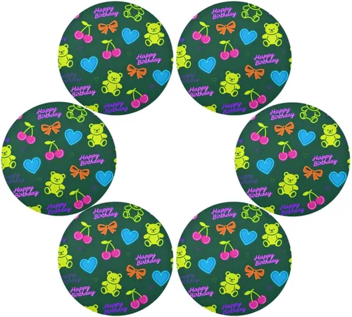 Vista 3 de Happy Birthday Cars Dark Green Round Natural placemats Plate placemat Set of 4 15x15 in individuales para comedor