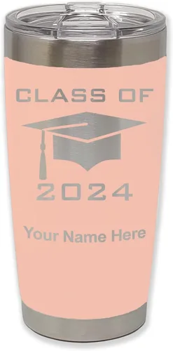 Vista 30 de LaserGram Vaso aislado al vacío de 20 onzas, grado de tapa clase de 2024, 2025, 2026, 2027, 2028, grabado personalizado incluido (negro)