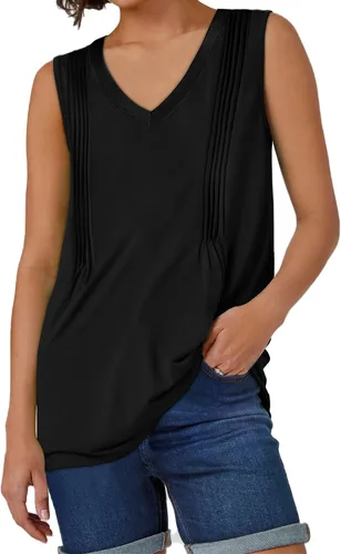 Vista 3 de WIHOLL Camisetas sin mangas plisadas de verano para mujer, ajuste holgado, cuello en V, sin mangas, fluidas