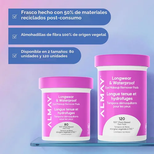 Vista 6 de Almay Almohadillas removedoras de maquillaje de ojos de larga duración e impermeables, 80 unidades (el embalaje puede variar)