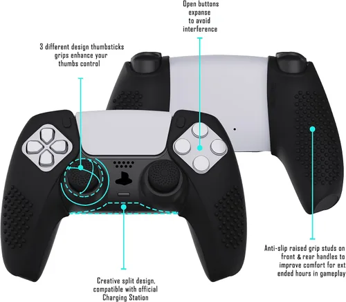 Vista 5 de PlayVital Funda de silicona ergonómica con tachuelas 3D para PS5 compatible con la estación de carga fundas protectoras de goma con 6 tapas