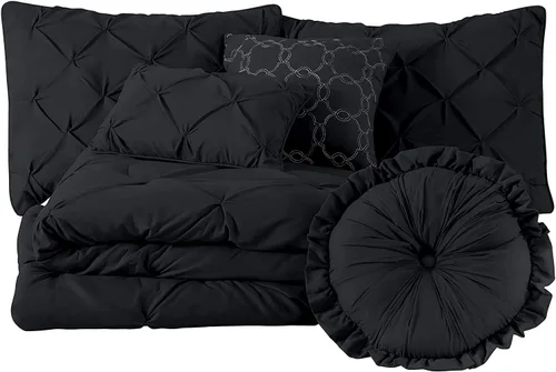 Vista 2 de Chezmoi Collection - Juego de ropa de cama modelo Sydney, 7 piezas, con pliegues decorativos
