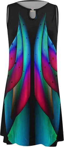 Vista 4 de Vestidos largos de verano para mujer 2023, a la moda, con estampado de verano, sin mangas, sueltos, vestidos medios