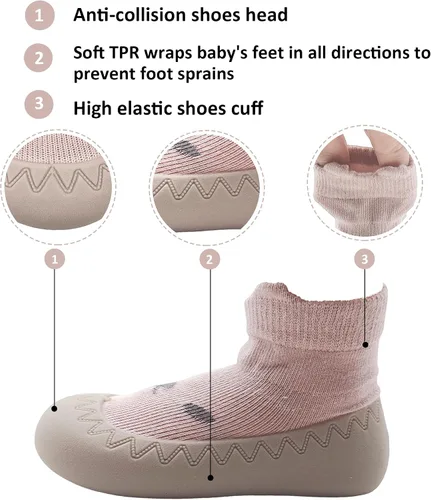 Vista 3 de SEBELLST Zapatos de calcetín para niña, suela de goma, antideslizantes, para interiores, zapatos de piso para primeros pasos, suela suave