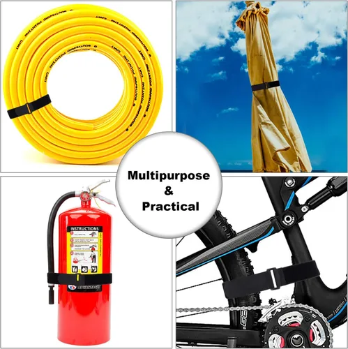 Vista 7 de Brida de cables de 1.5 x 24 pulgadas, paquete de 12 correas adhesivas de sujeción ajustable resistente con hebilla de anillo en D de plástico
