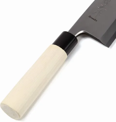 Vista 3 de Filete japonés de sushi mejor cuchillo de chef afilado Kigami (acero amarillo)-No.2 mango de madera de magnolia en forma de D, Deba 7.7 pulgadas
