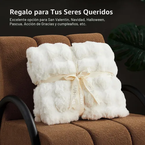 Vista 2 de SAPHREAS Manta de piel sintética para sofá, manta mullida de burbujas para sofá, cama, sala de estar, decoración, regalo suave y acogedor