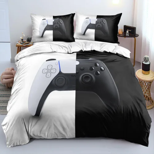Vista 14 de Juego de funda de edredón de tamaño individual con estampado 3D de Gamepad azul para niños, fundas de edredón y fundas de almohada para dormitorio