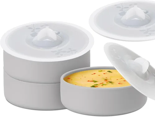 Vista 18 de Sartén para huevos con tapa, paquete de 3 moldes cuadrados de silicona para huevos, recipiente cuadrado antiadherente de 3 pulgadas para huevos