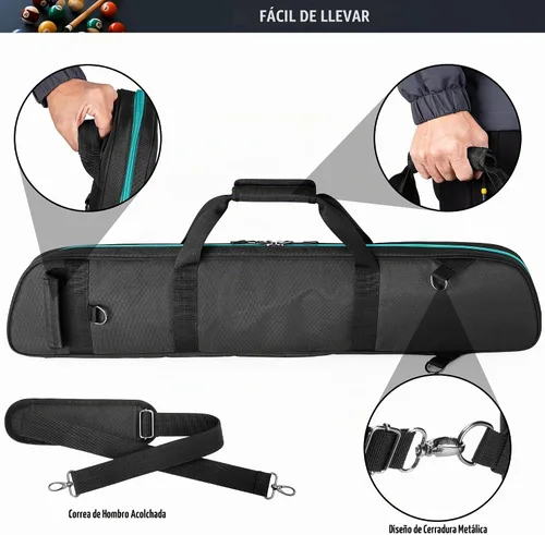 Vista 4 de GOBUROS Estuche para tacos de billar 2x2 con capacidad para 2 topes y 2 ejes, estuche suave para palos de billar con bolsillo frontal