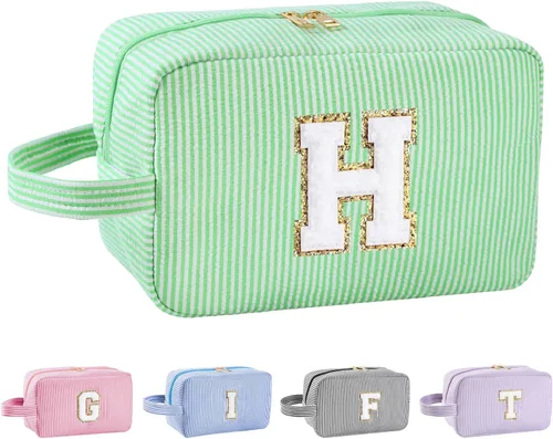Vista 153 de Bolsa de maquillaje personalizada con inicial A-Z para mujeres, niñas y niños, bolsa de aseo de viaje, bolsa de maquillaje preparada, bolsa