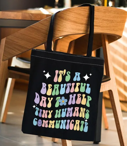 Vista 3 de ENSIANTH Patólogo del habla maestro bolsa de asas AAC SLP regalo pequeño humanos comunicar terapeuta del habla regalo de agradecimiento, Negro