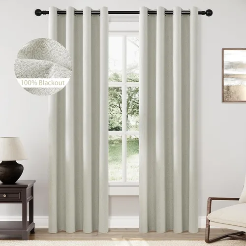 Vista 137 de ChrisDowa Cortinas 100% Opacas de Abedul Sólido de 45 Pulgadas de Largo, 2 Paneles para Dormitorio y Sala de Estar, Estilo Granja Oscurecedoras