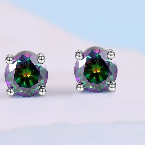 Vista 3 de Aretes de moissanita, 2 quilates, color D, claridad VVS1, solitario de corte redondo, aretes de plata de ley S925 para mujer y hombre, aretes
