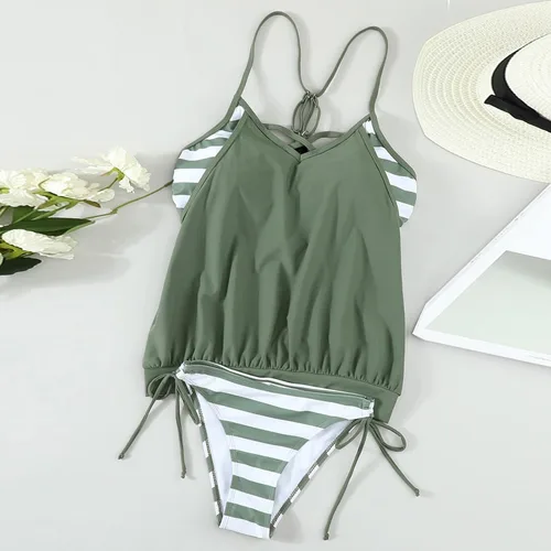 Vista 3 de Traje de baño de mujer estampado con panel dividido en ángulo plano grande Dreess traje de baño ajustado cómodo traje de baño casual