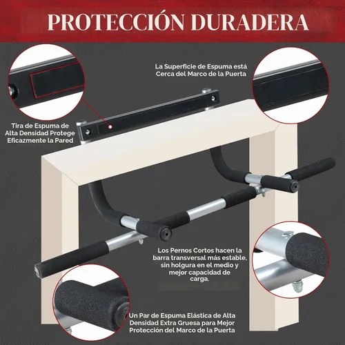 Vista 3 de leikefitness Pull-Up Bar For Door Frame Adjustable Portable Upper Body Fitness Workout For Home Gyms