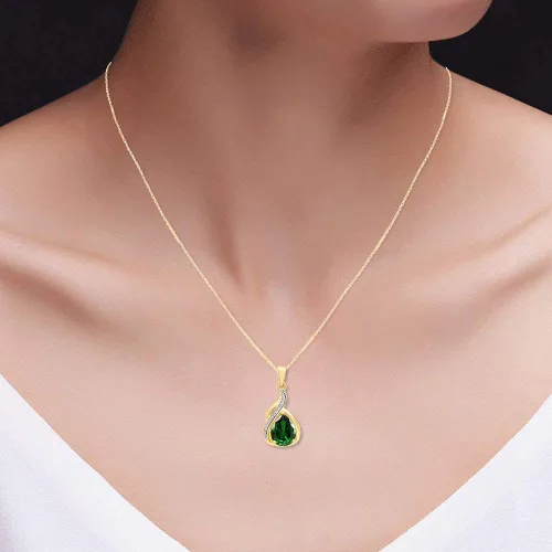 Vista 7 de Collar con colgante de esmeralda verde simulada de 3,5 quilates en oro de 14 quilates sobre plata esterlina