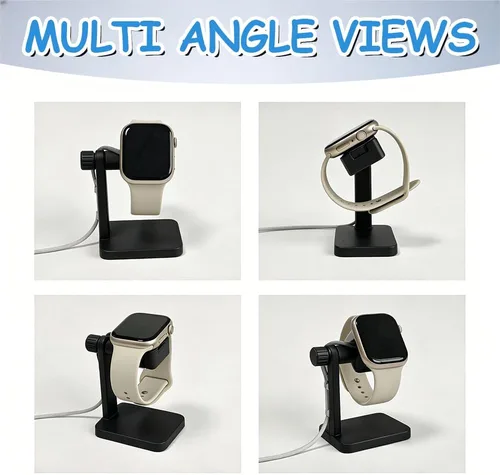 Vista 7 de Soporte de cargador ajustable para reloj inteligente, soporte de carga universal para reloj de escritorio con ranura de almacenamiento para cable