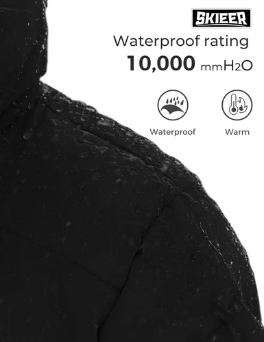 Vista 5 de Skieer Chaqueta acolchada con capucha para hombre, abrigo de invierno impermeable para exteriores, parka cálida con capucha desmontable