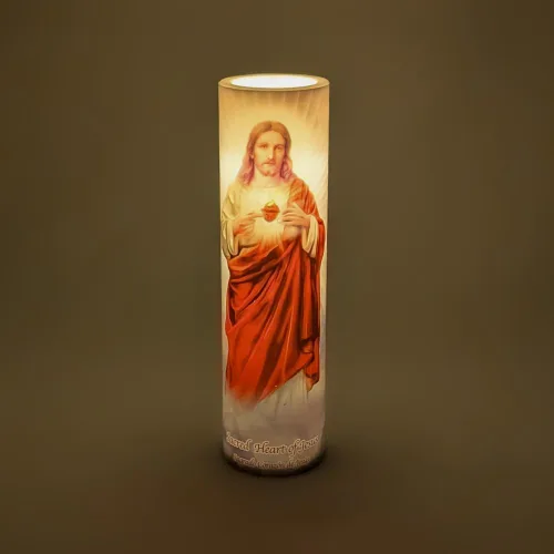 Vista 5 de Vela LED de oración de devoción sin llama Sagrado Corazón de Jesús
