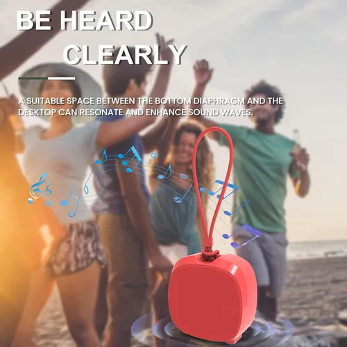 Vista 6 de PEICHENG - Bocina pequeña portátil Bluetooth inalámbrica impermeable IPX5 para ducha, sonido estéreo fuerte con graves profundos, emparejamiento Rojo