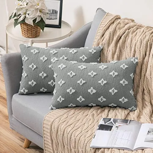 Vista 22 de MIULEE Juego de 2 fundas de almohada decorativas de jacquard rómbico, funda de cojín cuadrada suave para sofá, cama, dormitorio, sala de estar, 16 x