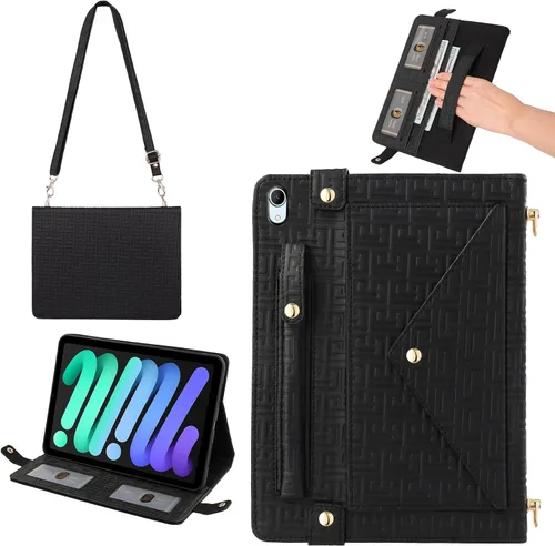 Vista 35 de Funda tipo bolso para iPad mini de 5ª/4ª/3ª/2ª/1ª generación de 7.9 pulgadas, Techcircle funda ligera tipo folio con soporte bandolera con billetera