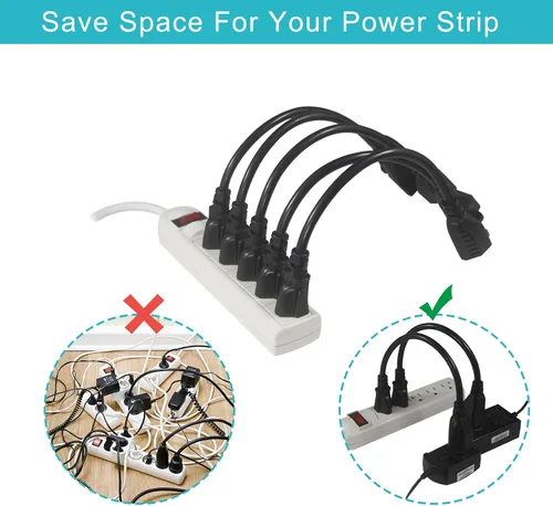 Vista 4 de Cable de extensión de alimentación corto de 1 pie de 1 pie – Cable de extensión corto de 3 clavijas para interiores SJT 16 AWG resistente cable