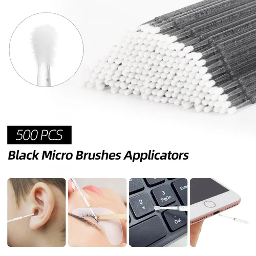 Vista 4 de Kit de suministros de extensión de pestañas de 1500 piezas, 500 varitas de rímel, 500 cepillos de labios, 500 micro hisopos negros, cepillos
