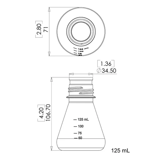 Vista 6 de Frasco de cultivo Erlenmeyer PC autoclavable, 4.2 fl oz, base plana, estéril, 24/bandeja