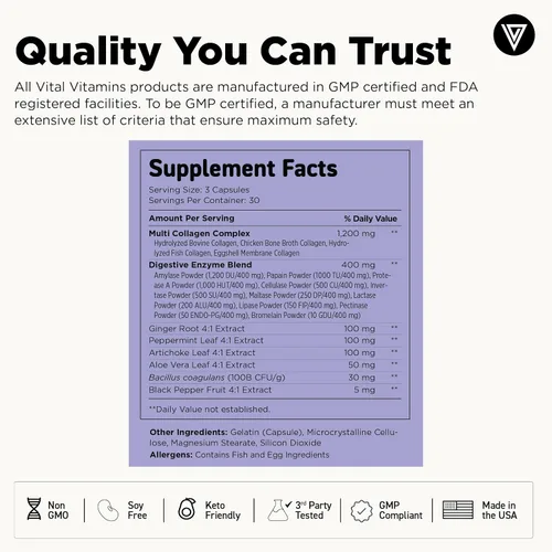Vista 14 de Vital Vitamins Complejo de colágeno múltiple Plus + intestino, probióticos