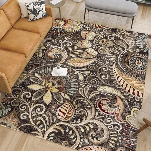 Vista 3 de Alfombras modernas de 5 x 7 para interiores, para sala de estar, comedor, dormitorio, cocina, entrada, alfombra contemporánea, marrón Marrón