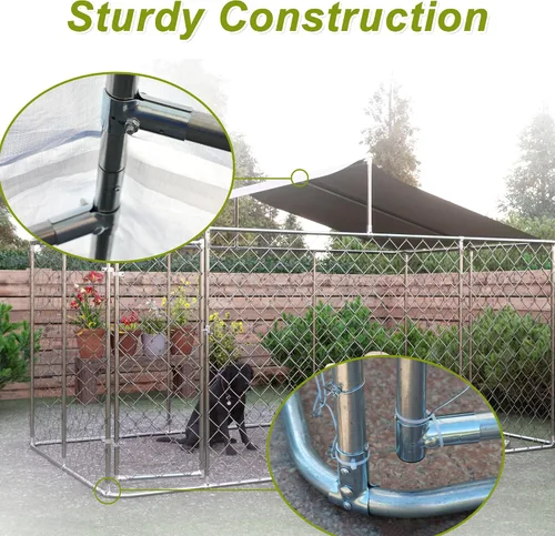 Vista 4 de IchbinGo Perrera grande para perros al aire libre, jaula resistente de acero galvanizado para perros con cubierta impermeable resistente a los rayos