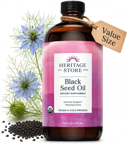 Vista 7 de HERITAGE STORE Aceite de Semilla Negra, Suplemento Orgánico Prensado en Frío Nigella Sativa con Timoquinona, Omega 3 6 9, Antioxidante, Inmunidad