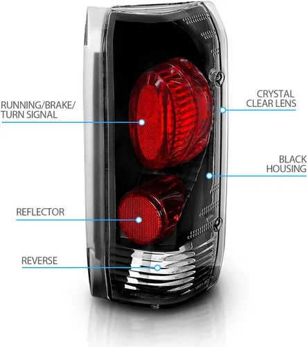 Vista 4 de AmeriLite - Juego de luces traseras de freno de repuesto color negro Euro para Ford F-Series/Bronco 1989-1996 - Lado del pasajero y del conductor