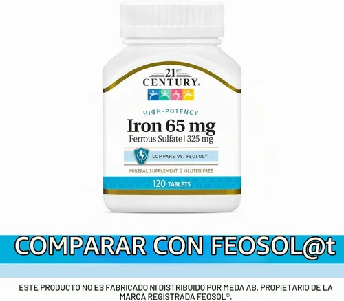 Vista 5 de 21st Century Hierro 65 mg Sulfato Ferroso 325 mg Tabletas, 120 unidades Maximum Strength Iron 65 mg, Energy, Immune & Red Blood Cell Support