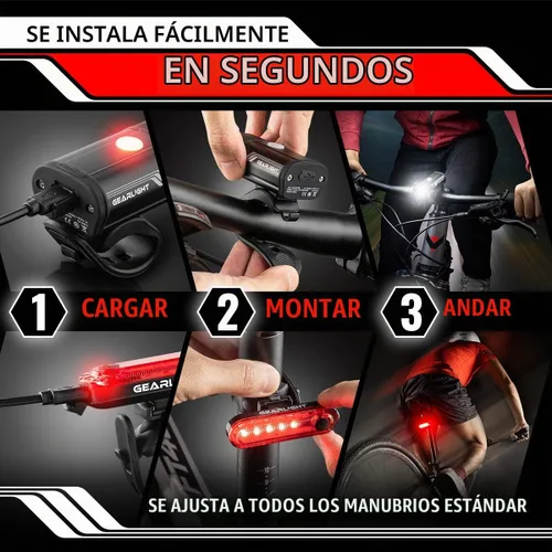 Vista 6 de Bike Lights for Night Riding, USB Rechargeable Front and Back Lights, LED Bicycle Headlight and Tail Light Set, Water Resistant Bike Lights