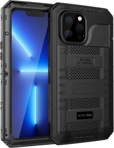 Vista 29 de Beasyjoy Funda impermeable para iPhone 13, funda de metal con protector de pantalla integrado, resistente protección de cuerpo completo, grado