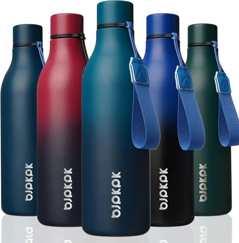 Vista 67 de BJPKPK Botellas de agua aisladas, botella de agua de metal de acero inoxidable de 12 onzas con correa, sin BPA a prueba de fugas, jarras, tazas