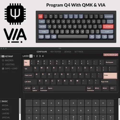 Vista 4 de Keychron Q4 Teclado mecánico personalizado con cable Macro programable QMKVIA aluminio completo interruptor Gateron G Pro marrón intercambiable