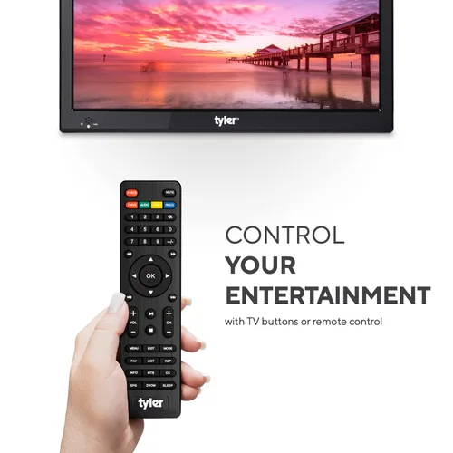 Vista 8 de Tyler 13" Monitor LCD de TV portátil con batería, capacidad inalámbrica, HD-TV, HDMI, ranura para tarjeta SD, USB, RCA, AC/DC, radio FM, cargador