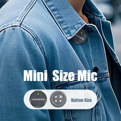 Vista 2 de LIANGSTAR Micrófono Lavalier inalámbrico para iPhone/Android, mini micrófono con estuche de carga con cancelación de ruido, duración de la batería