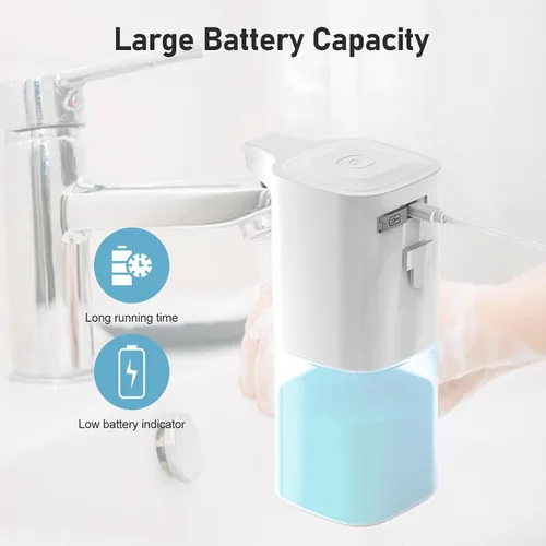 Vista 4 de Dispensador automático de jabón espumoso, espuma ajustable de 4 niveles, dispensador automático de jabón de manos de 11.8 fl oz, recargable